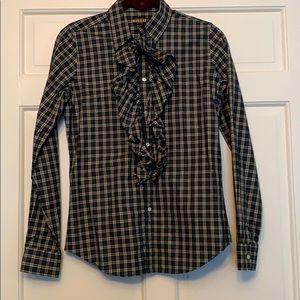 Plaid ruffle front Rugby shirt
